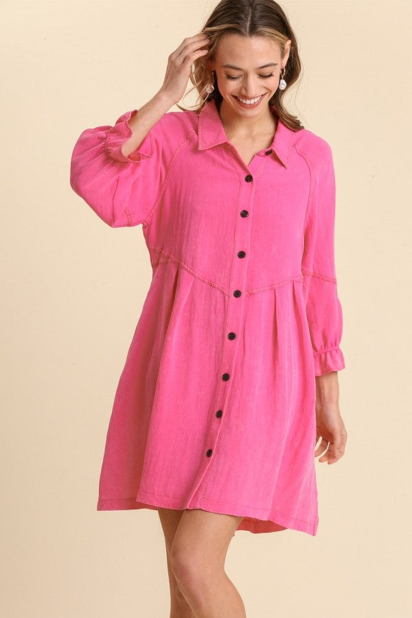 Umgee Button Front Long Sleeve Dress in ...